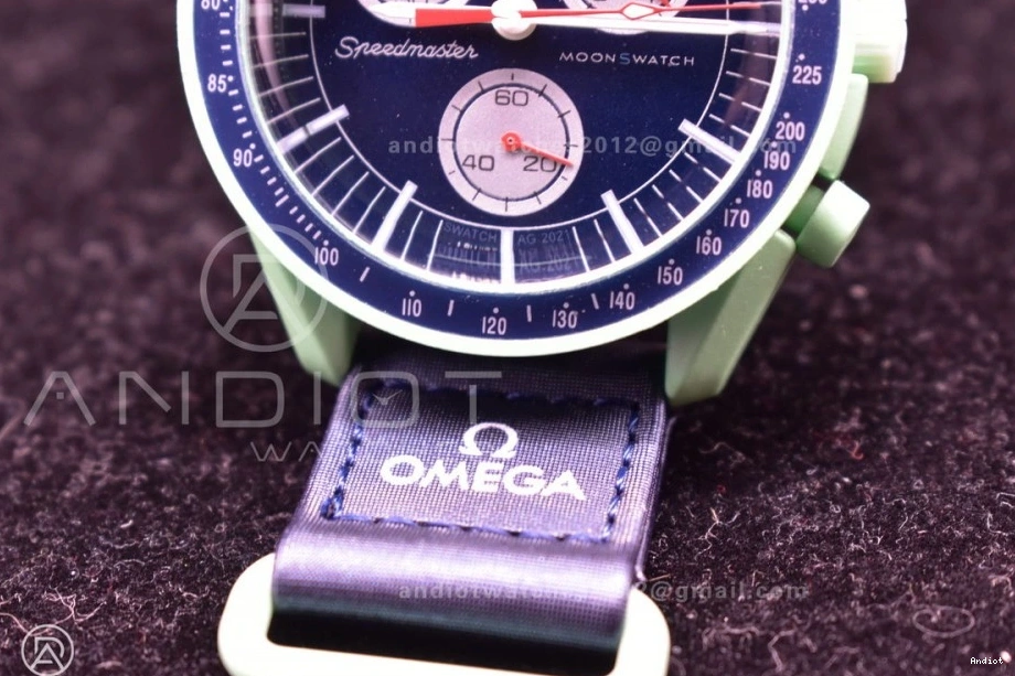 Strap Omega Nylon Earth Moonwatch to Bioceramic x on Quartz Swatch Mission 1228